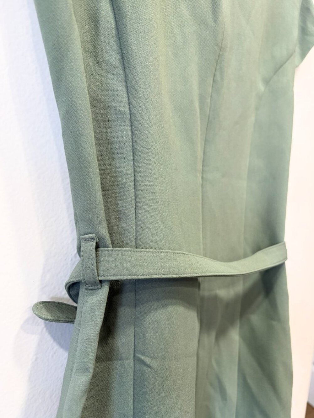 NWT H&M Belted Midi Office Dress Cap Sleeve Green - Size XXS - Picture 6 of 14